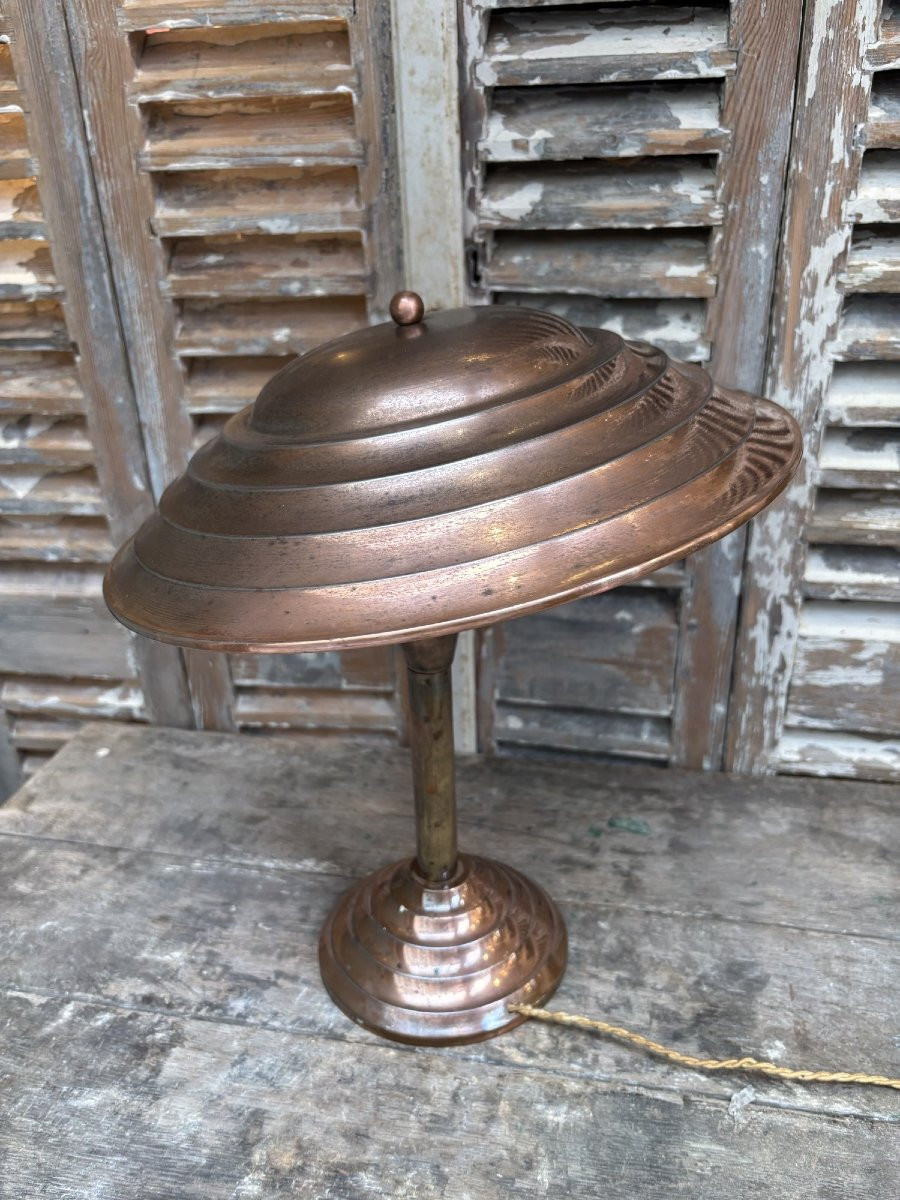 Antique Mushroom Lamp From The Art Deco Period In Copper Circa 1930-1940, Modernist-photo-1