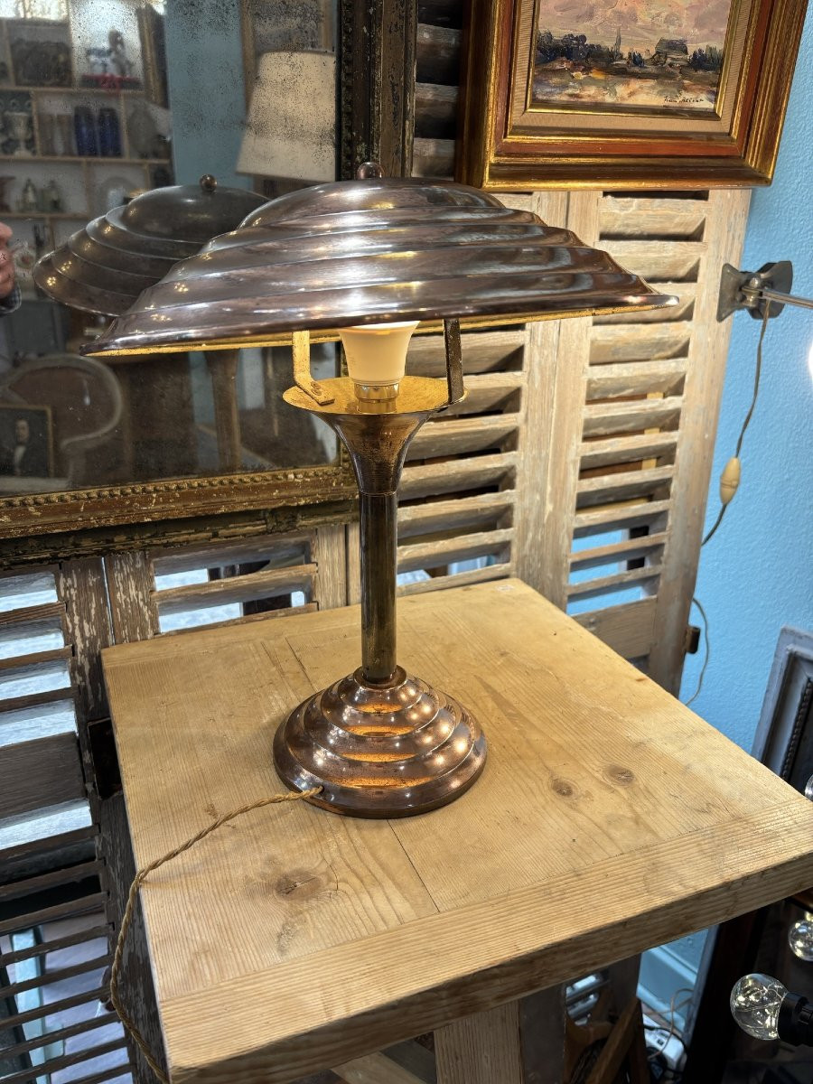 Antique Mushroom Lamp From The Art Deco Period In Copper Circa 1930-1940, Modernist-photo-2