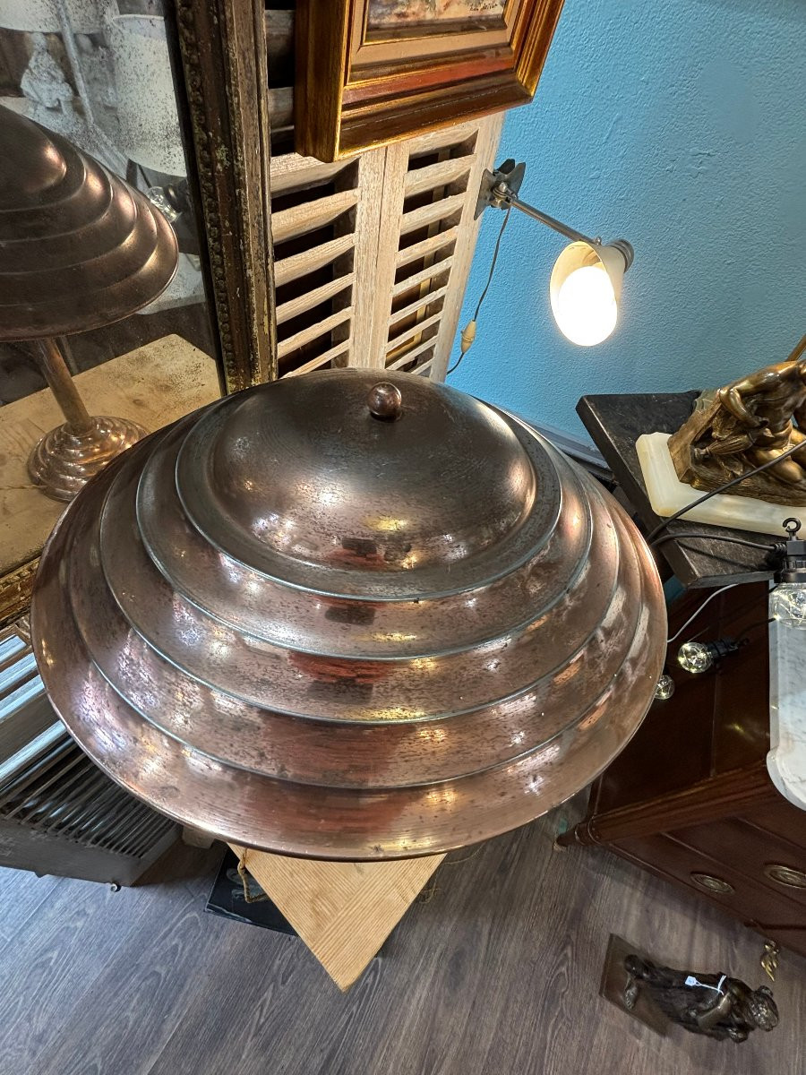 Antique Mushroom Lamp From The Art Deco Period In Copper Circa 1930-1940, Modernist-photo-3