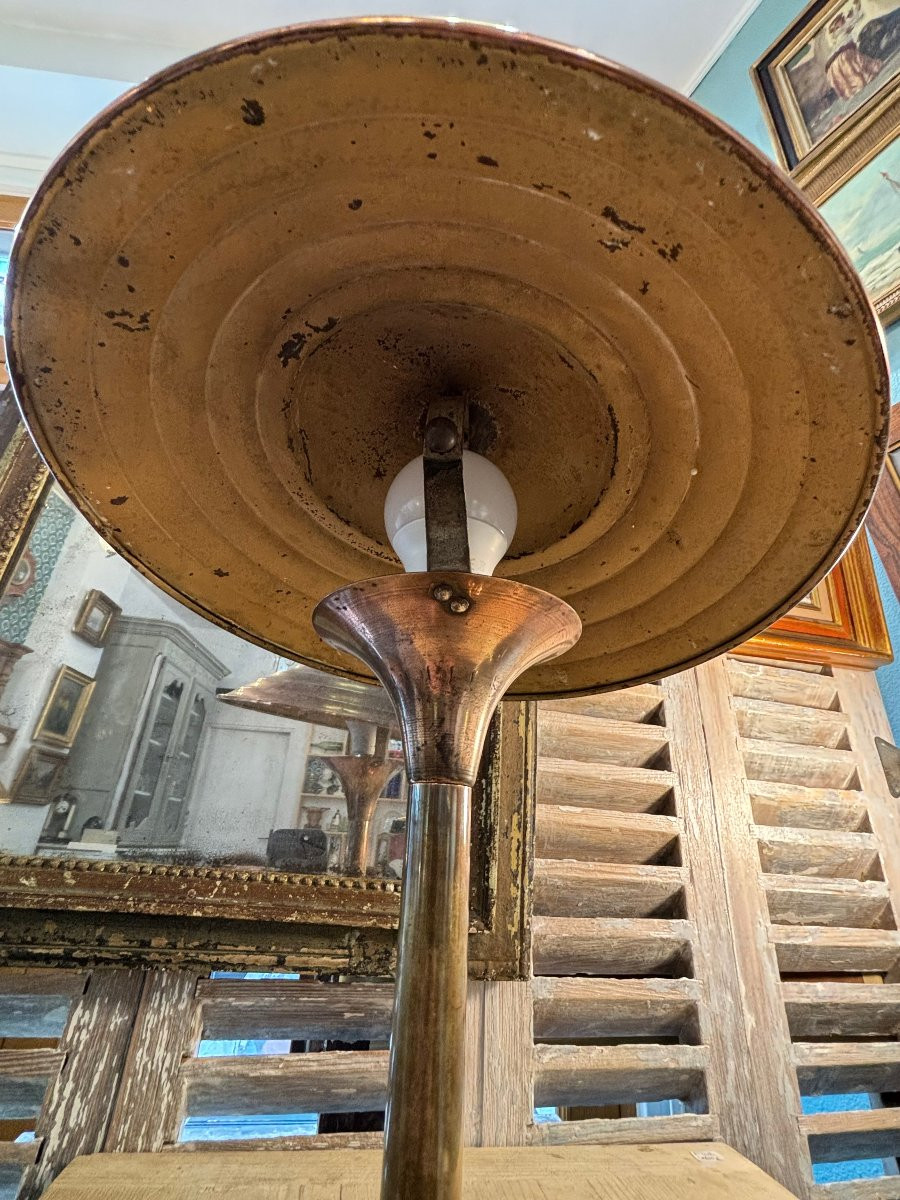 Antique Mushroom Lamp From The Art Deco Period In Copper Circa 1930-1940, Modernist-photo-6