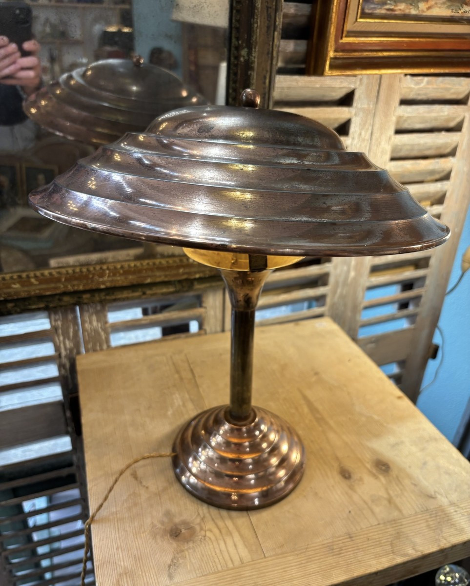 Antique Mushroom Lamp From The Art Deco Period In Copper Circa 1930-1940, Modernist