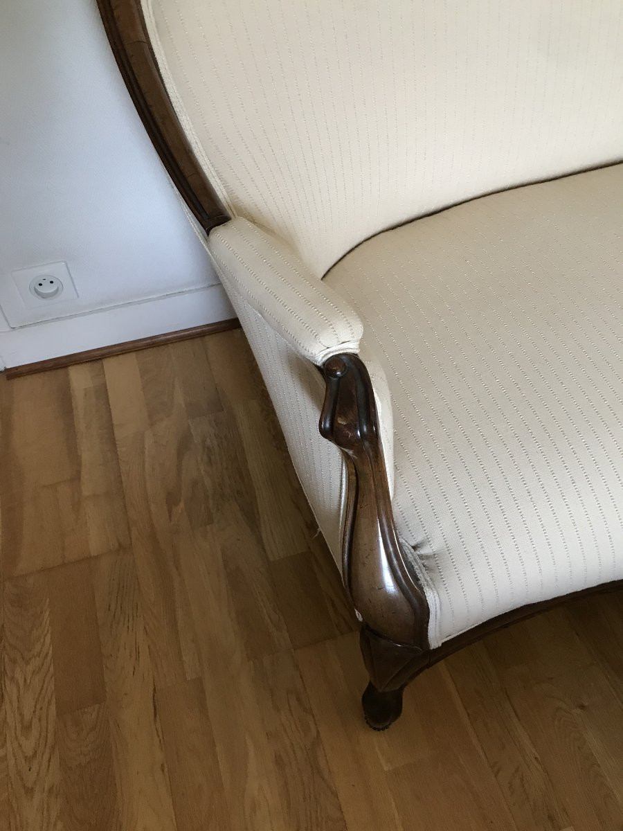 Antique Walnut Bench From The 19th Century, Restored And Reupholstered, Living Room Sofa-photo-3