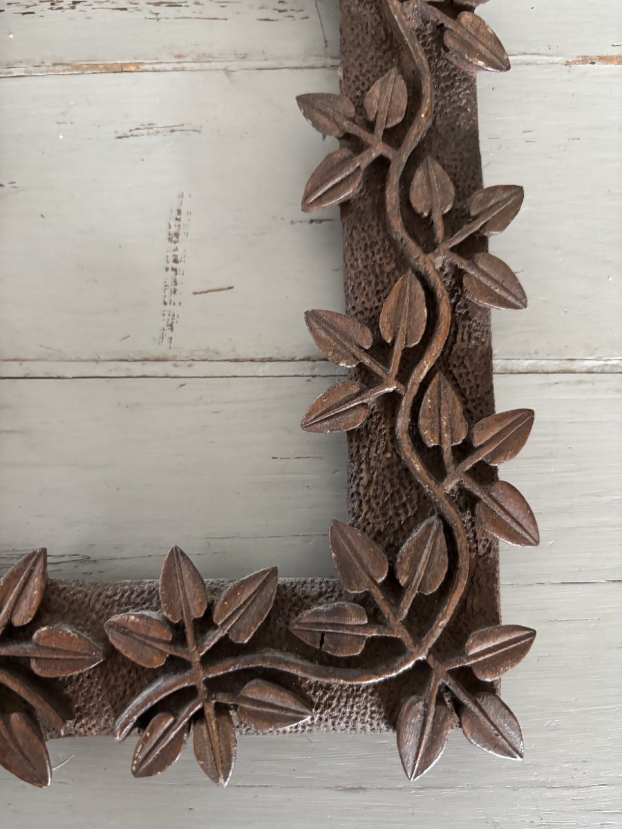 Antique Small Carved Wooden Frame, Black Forest Monoxyl, Circa 1900-photo-3