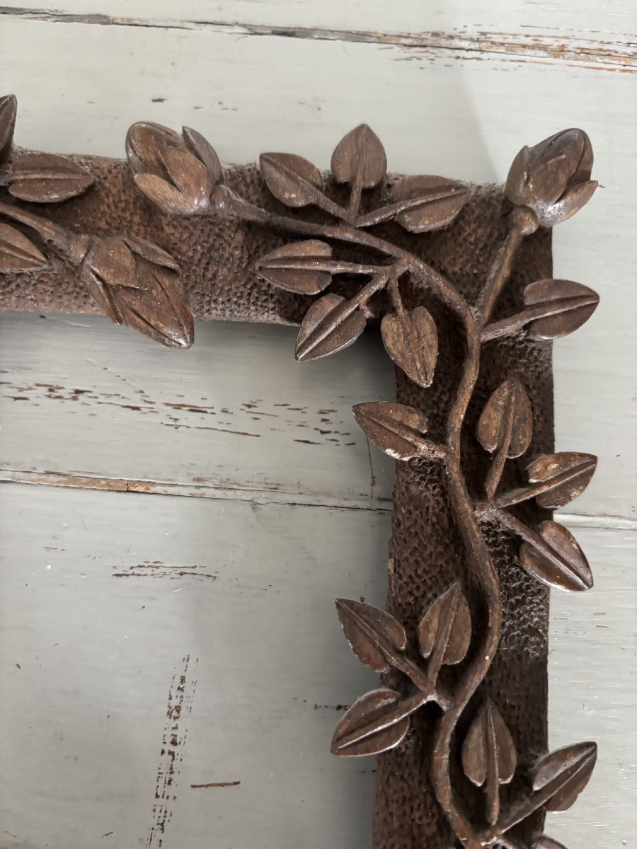 Antique Small Carved Wooden Frame, Black Forest Monoxyl, Circa 1900-photo-4