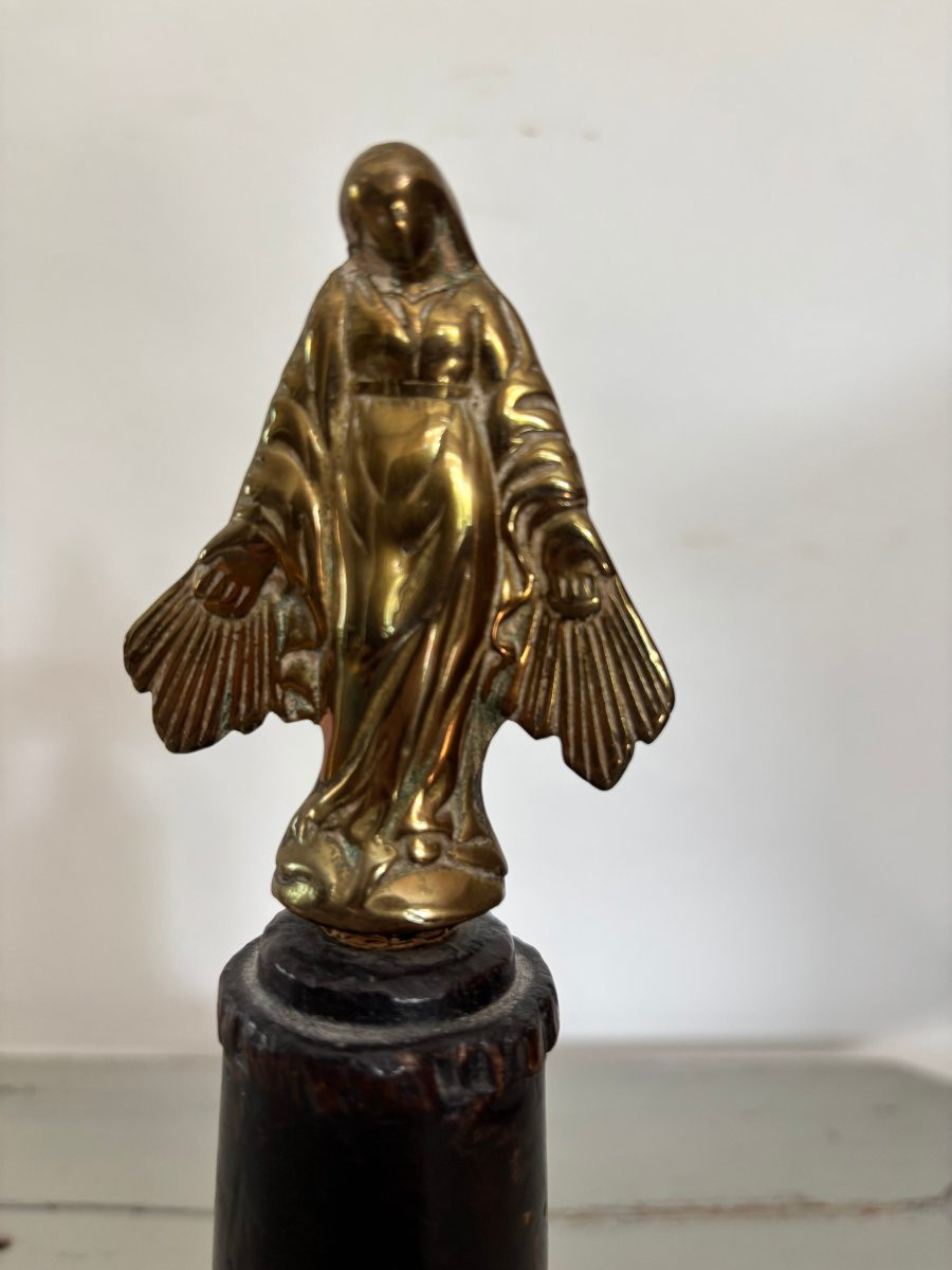 ancienne petite vierge en laiton doré monté sur socle vers 1880 objet de dévotion religieux-photo-4