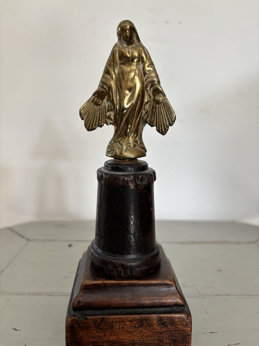 ancienne petite vierge en laiton doré monté sur socle vers 1880 objet de dévotion religieux-photo-4