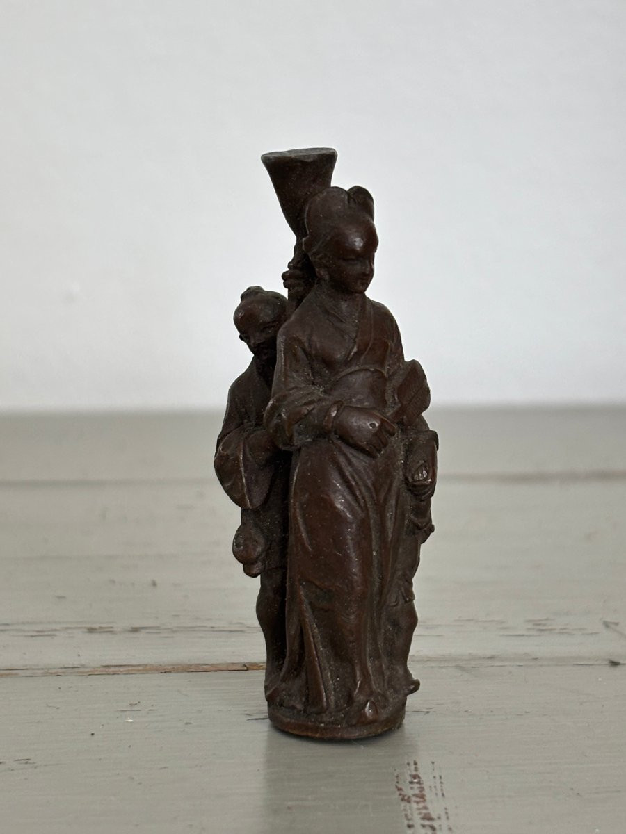 Antique Small Bronze Okimono Statue Chinese Chinoiserie Display Case Curiosity Collection -photo-1