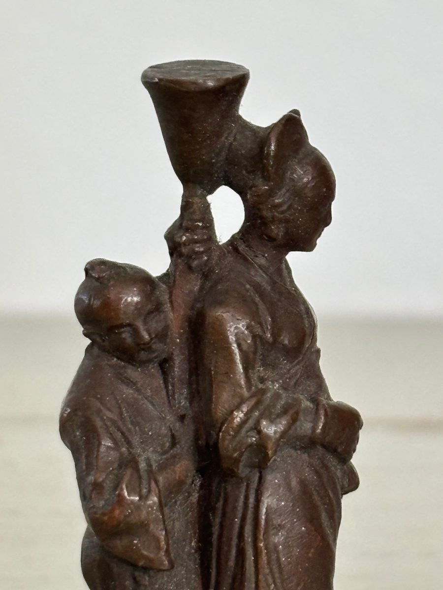 Antique Small Bronze Okimono Statue Chinese Chinoiserie Display Case Curiosity Collection -photo-5