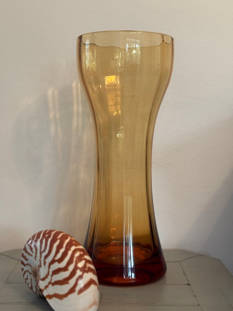 Ancien et grand vase en cristal de la maison Saint Louis Vintage ambre vase diabolo marron-photo-2