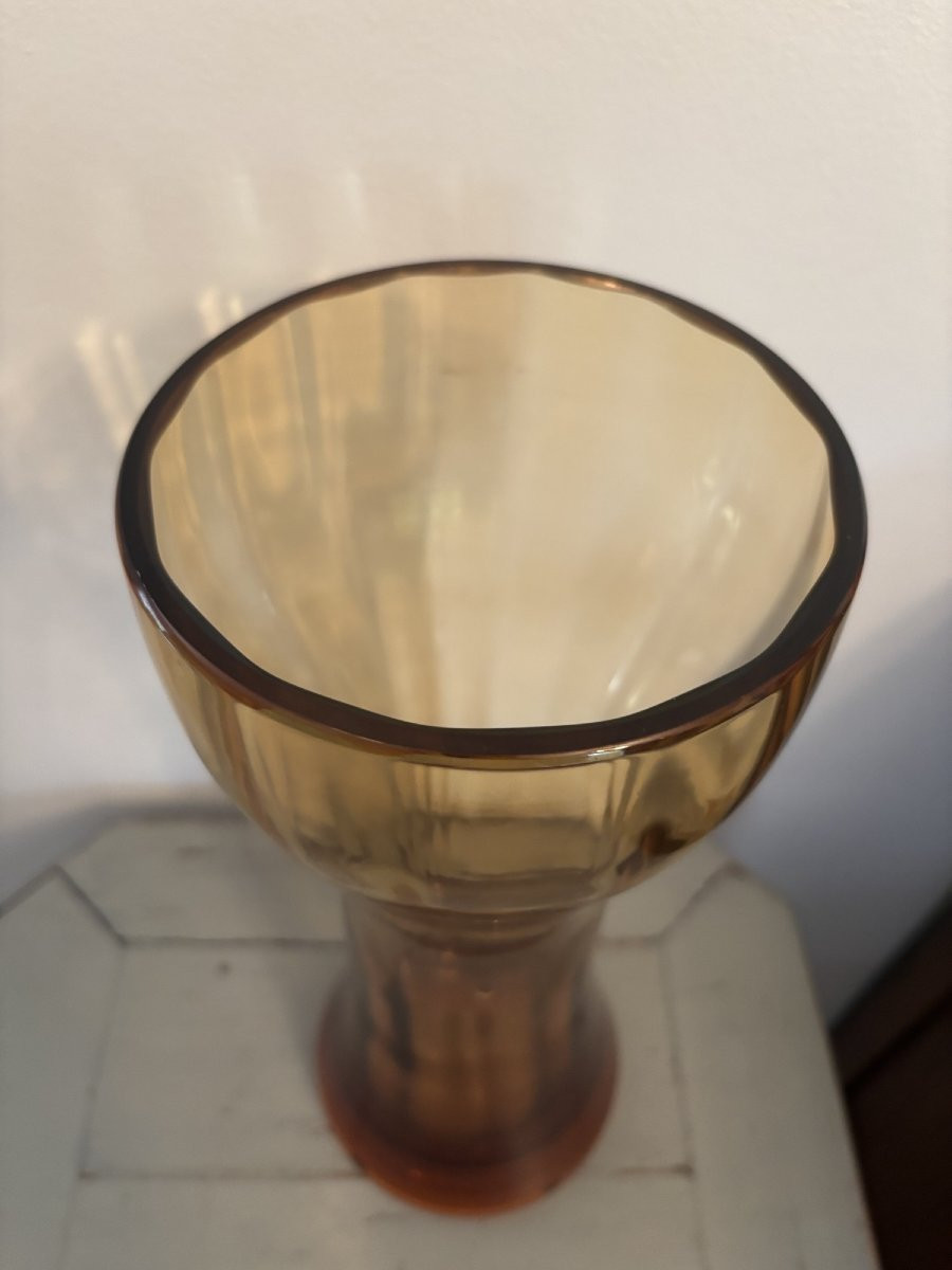Ancien et grand vase en cristal de la maison Saint Louis Vintage ambre vase diabolo marron-photo-4