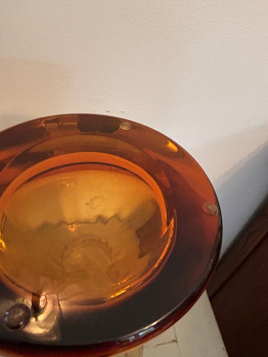 Ancien et grand vase en cristal de la maison Saint Louis Vintage ambre vase diabolo marron-photo-7