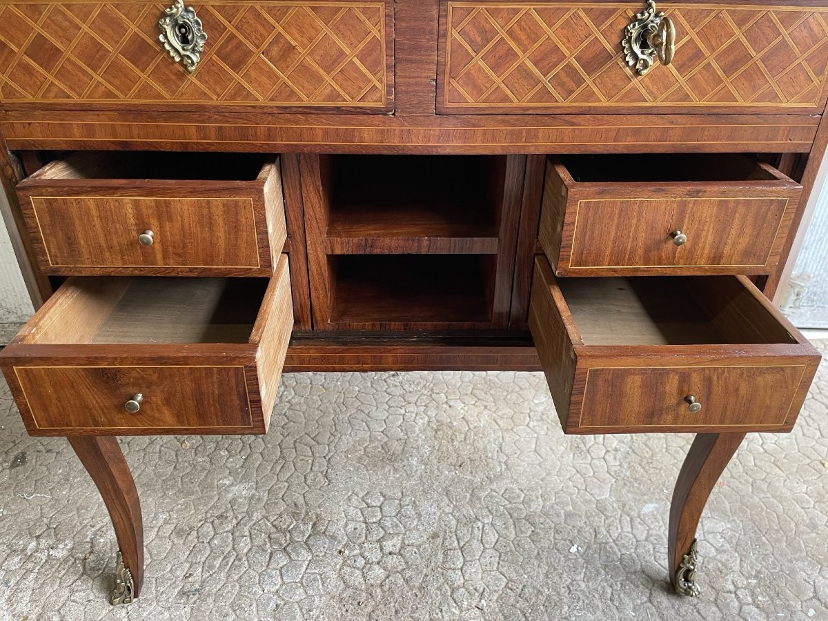 Ancien Petit Secretaire Bureau De Dame En Marqueterie Vers 1900  bureau gradin pente dos d'ane -photo-7