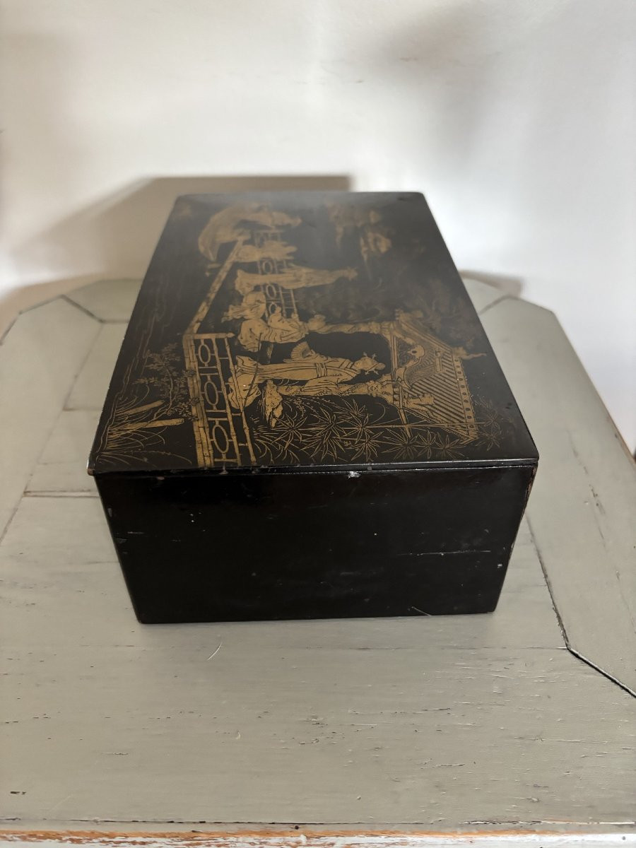 Ancienne boite carton bouilli Napoleon III décor japonisant XIX eme siécle coffret -photo-5