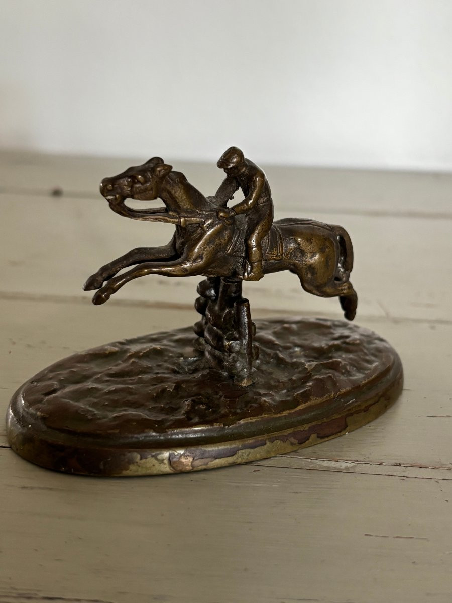 Rare Small Removable Bronze Jockey 19th Century Statue Sculpture Horse Equestrian Animal -photo-2