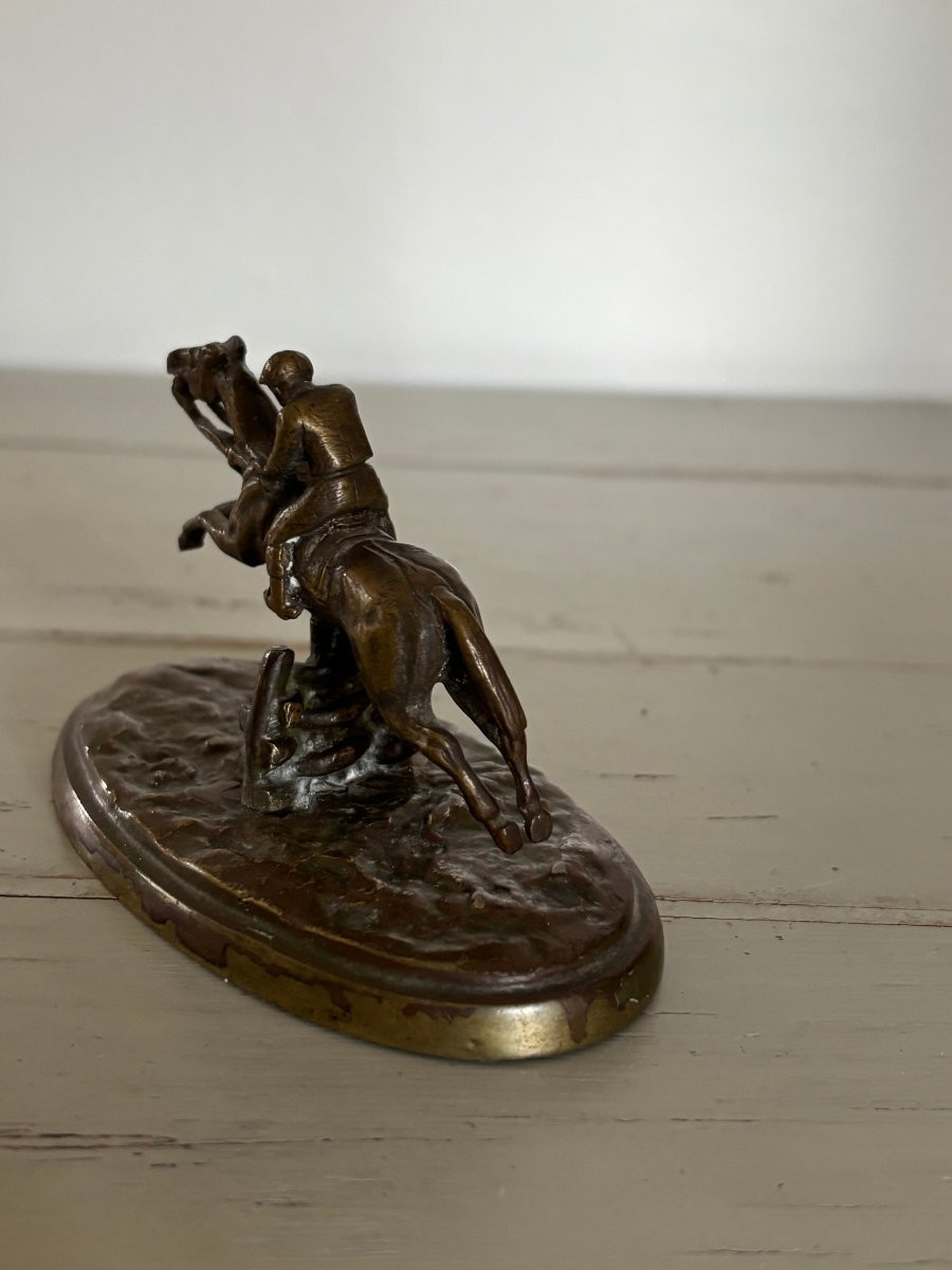 Rare Small Removable Bronze Jockey 19th Century Statue Sculpture Horse Equestrian Animal -photo-4