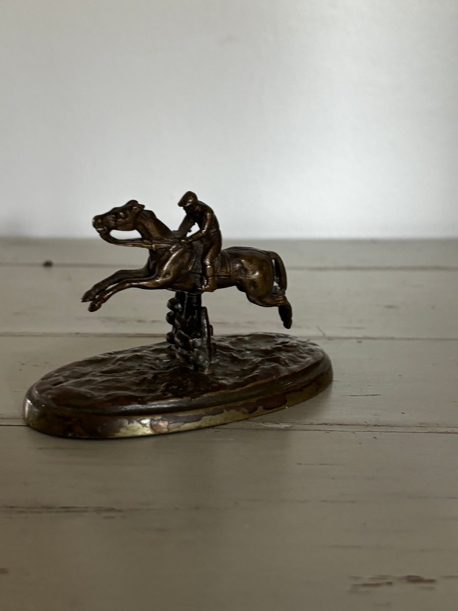 Rare Small Removable Bronze Jockey 19th Century Statue Sculpture Horse Equestrian Animal -photo-2