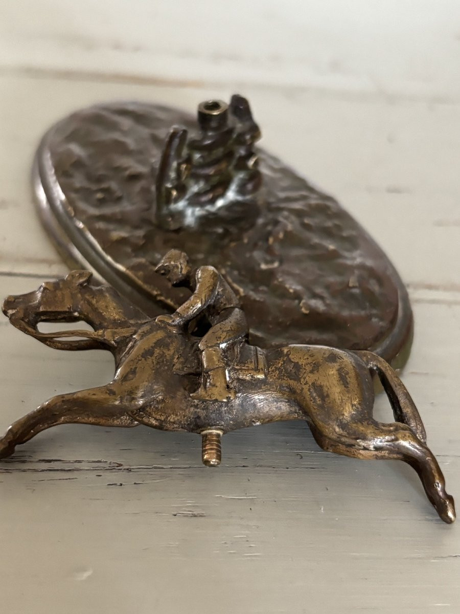 Rare Small Removable Bronze Jockey 19th Century Statue Sculpture Horse Equestrian Animal -photo-4