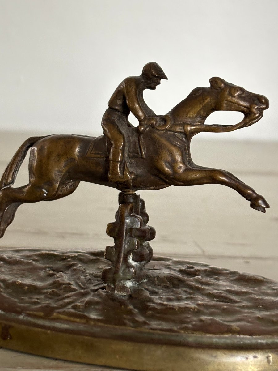 Rare Small Removable Bronze Jockey 19th Century Statue Sculpture Horse Equestrian Animal -photo-7
