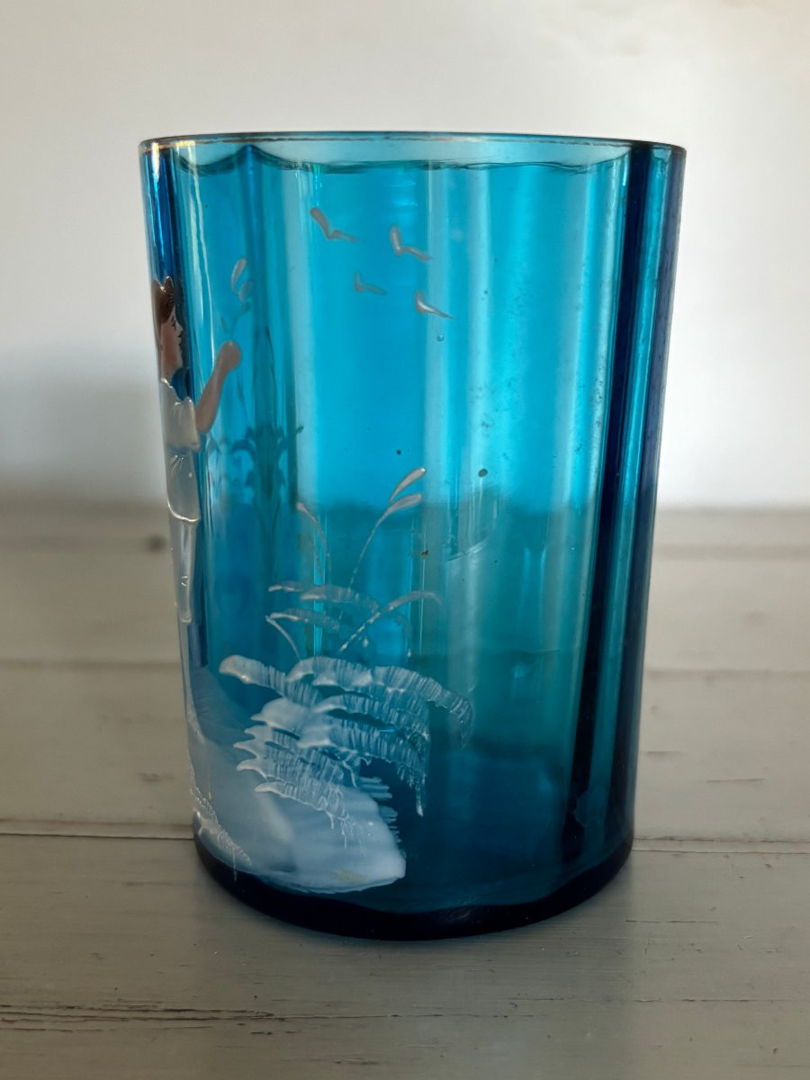 Antique Mary Gregory Enamelled Glass, 19th Century, Blue And White-photo-4