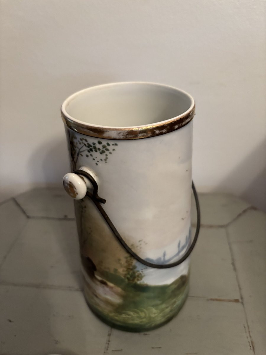 Ancien pot à lait en porcelaine à décor de vaches , porcelaine de Paris, fin XIX eme -photo-4