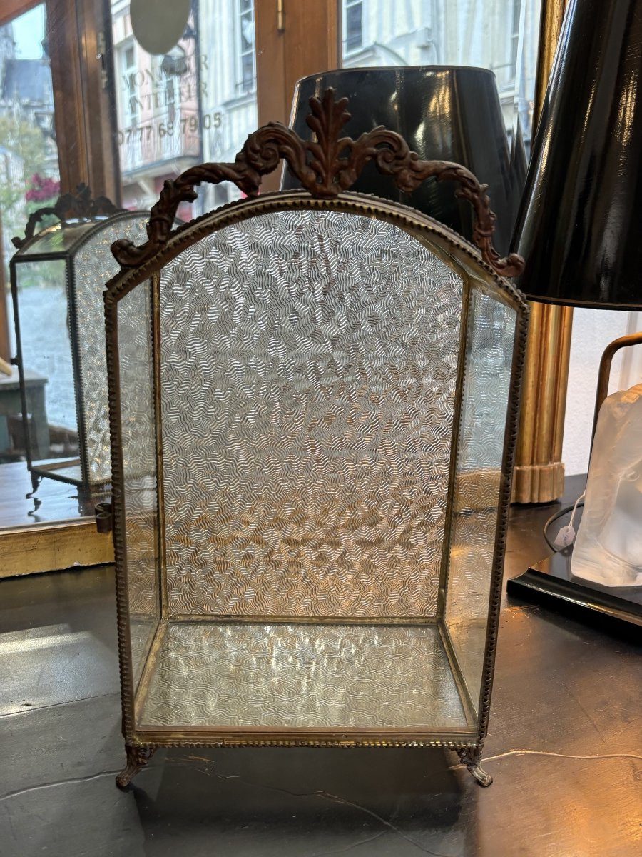 Ancienne  vitrine dite de mariage fin XIX eme siècle en laiton et verre bombé Napoleon III-photo-2