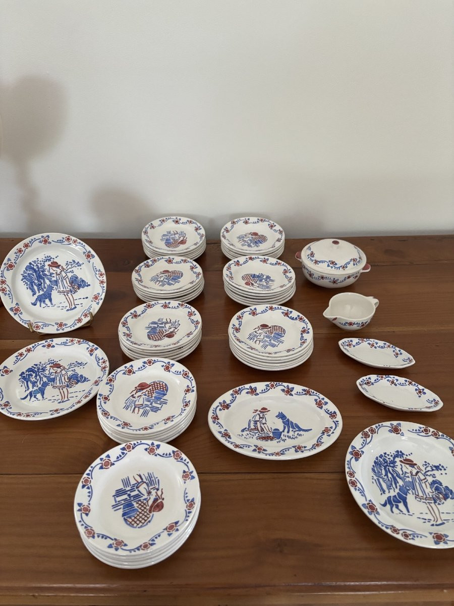 Ancien service de table complet jouet jeu dinette en faience début XX eme 57 pieces poupée-photo-2
