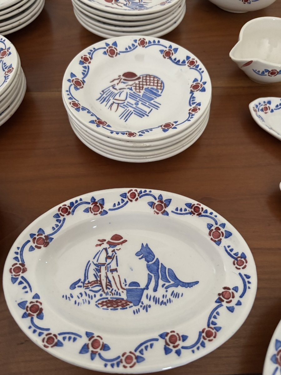 Ancien service de table complet jouet jeu dinette en faience début XX eme 57 pieces poupée-photo-3