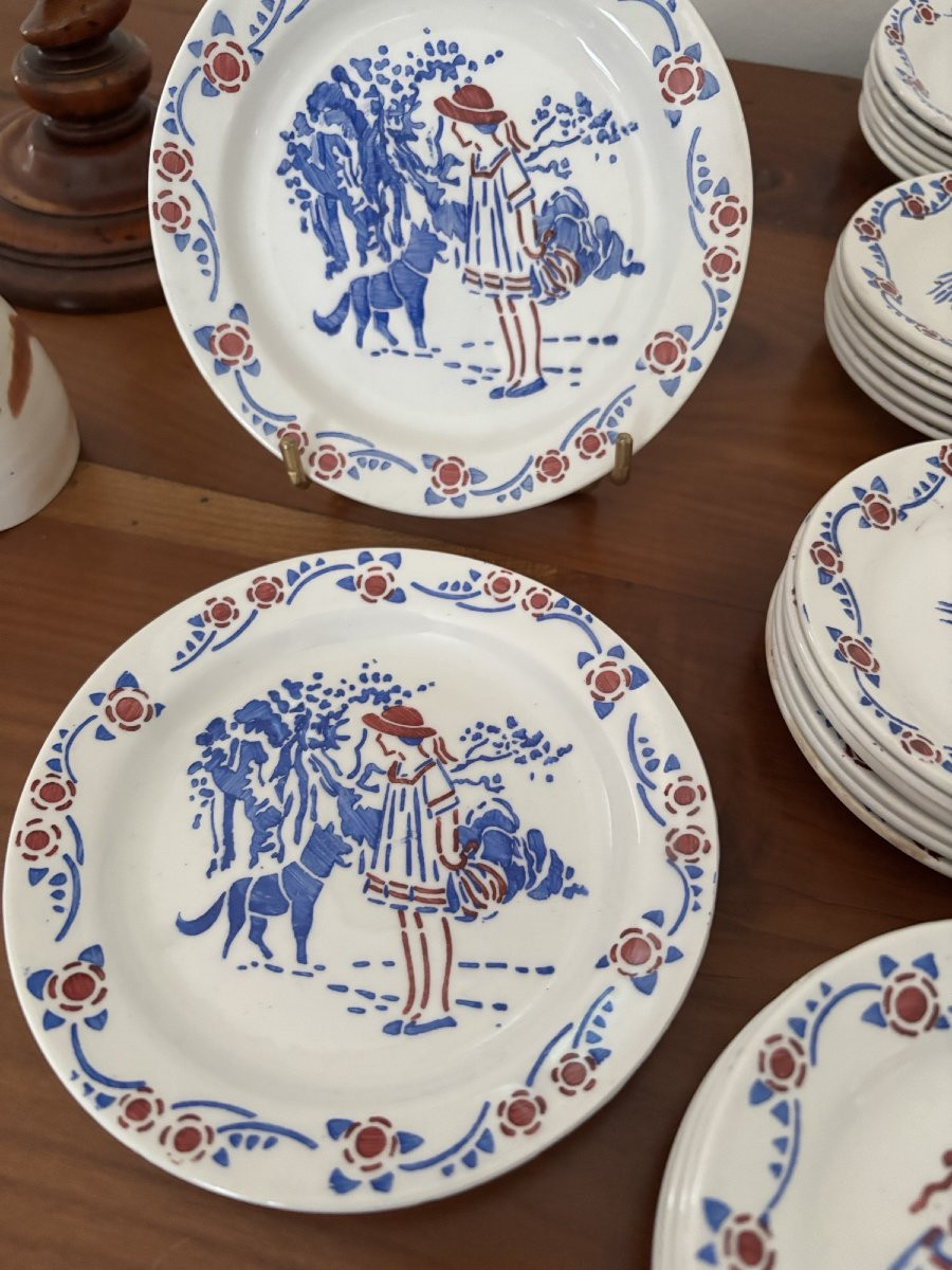 Ancien service de table complet jouet jeu dinette en faience début XX eme 57 pieces poupée-photo-4