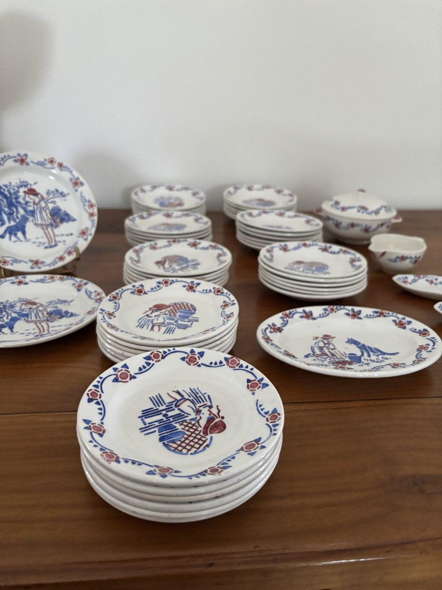 Ancien service de table complet jouet jeu dinette en faience début XX eme 57 pieces poupée-photo-3