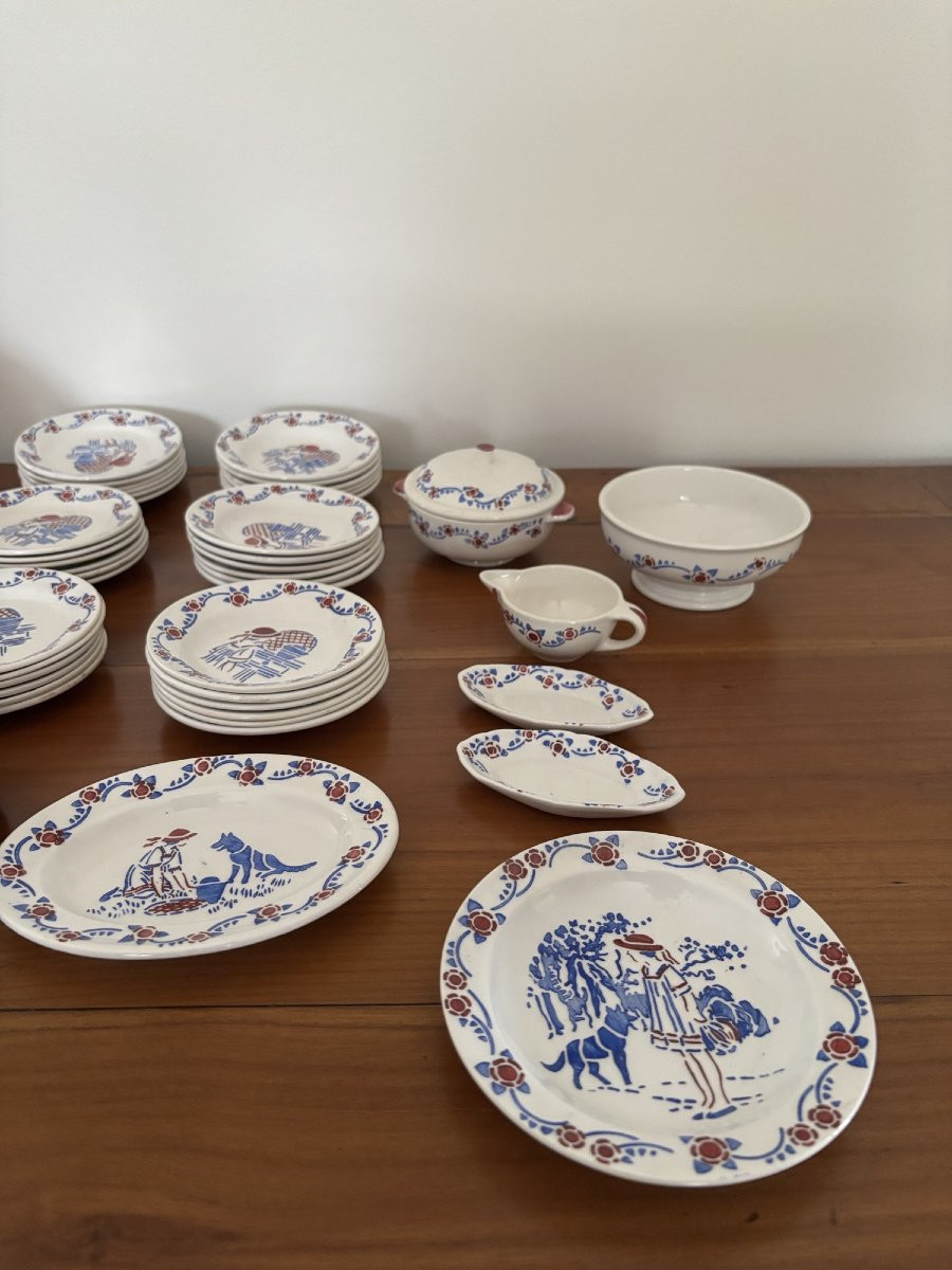 Ancien service de table complet jouet jeu dinette en faience début XX eme 57 pieces poupée-photo-6