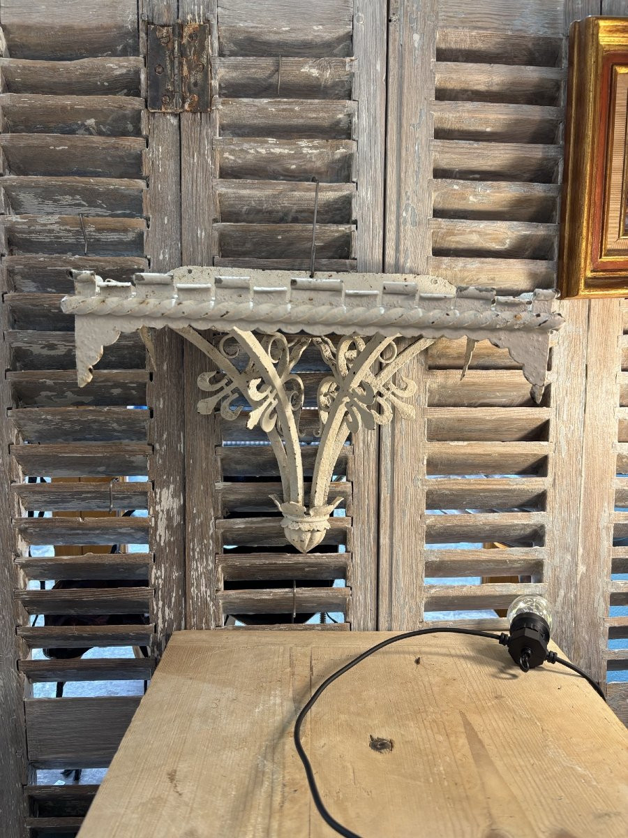 Antique Wrought Iron Wall Bracket With Floral Decoration, Art Nouveau Period, Circa 1920-photo-2