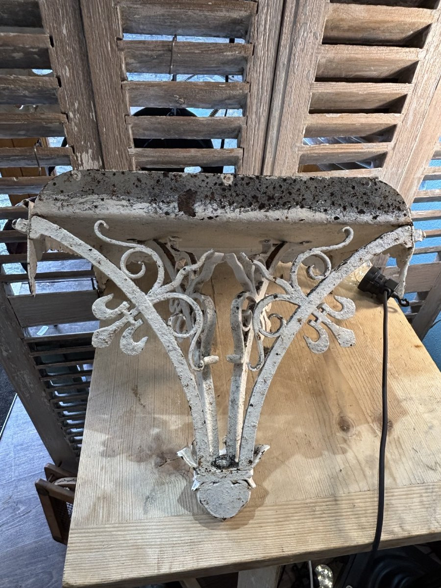 Antique Wrought Iron Wall Bracket With Floral Decoration, Art Nouveau Period, Circa 1920-photo-6