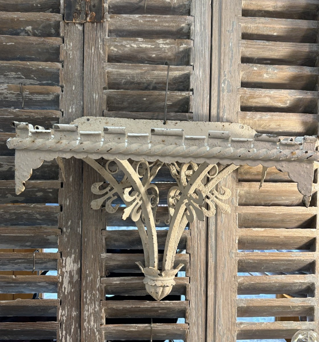 Antique Wrought Iron Wall Bracket With Floral Decoration, Art Nouveau Period, Circa 1920