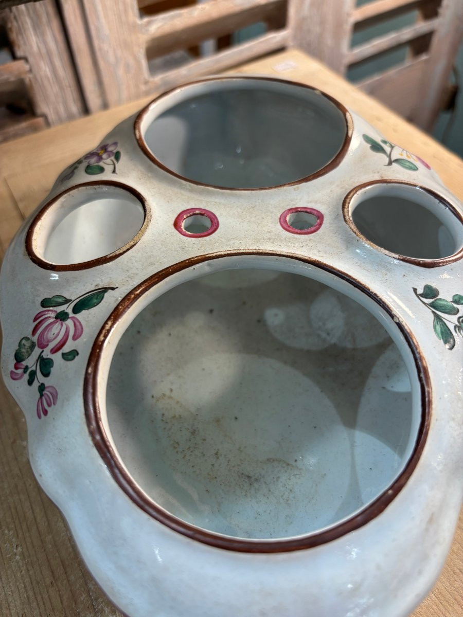 Antique Eastern French Faience Inkwell Attributed To Hannong, 18th Century. Strasbourg Faience, Marked H.-photo-3