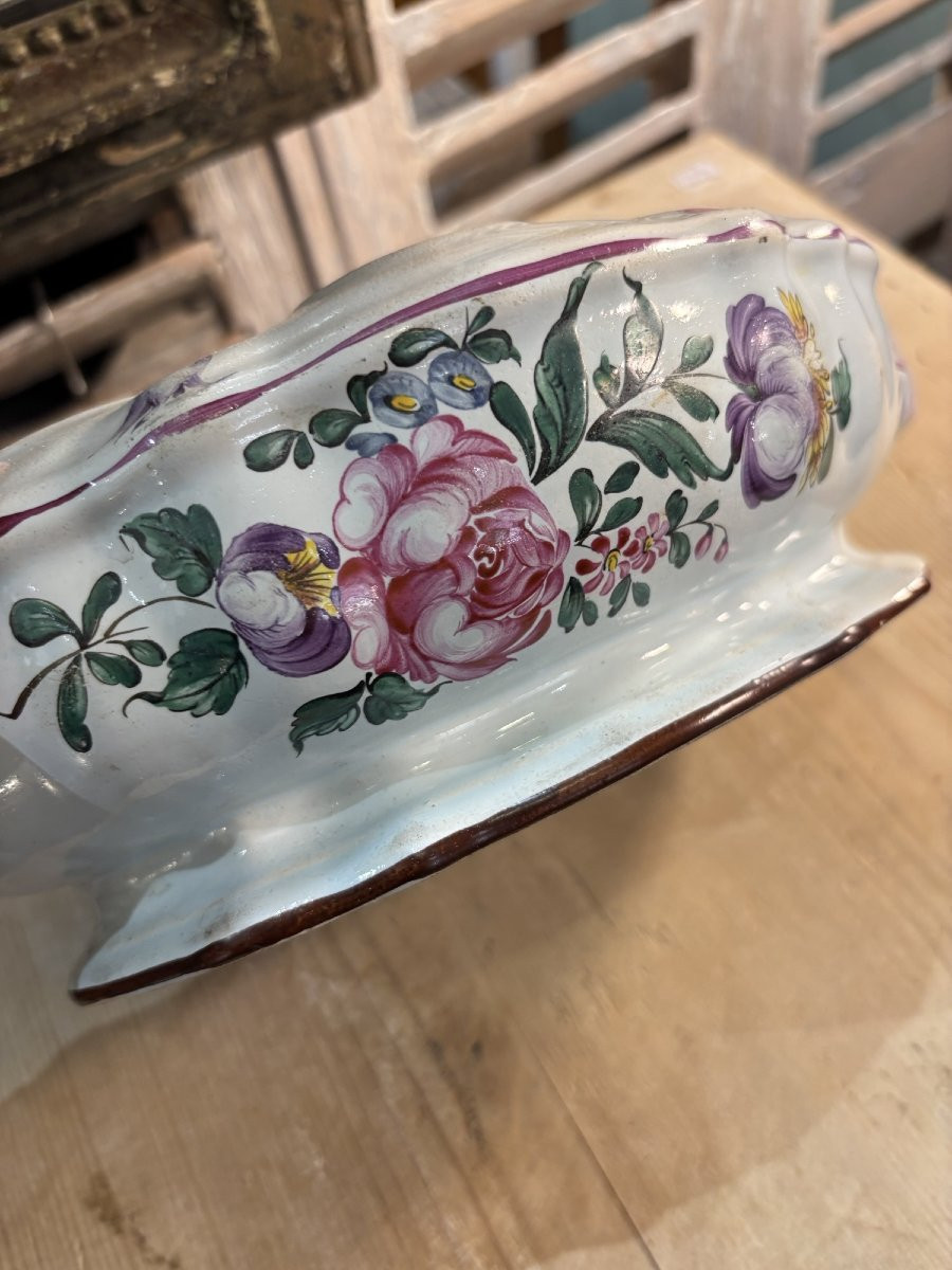 Antique Eastern French Faience Inkwell Attributed To Hannong, 18th Century. Strasbourg Faience, Marked H.-photo-4