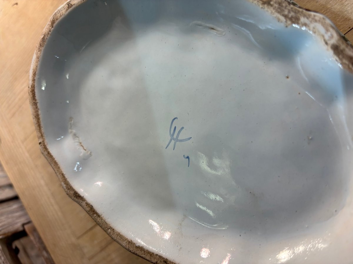 Antique Eastern French Faience Inkwell Attributed To Hannong, 18th Century. Strasbourg Faience, Marked H.-photo-5