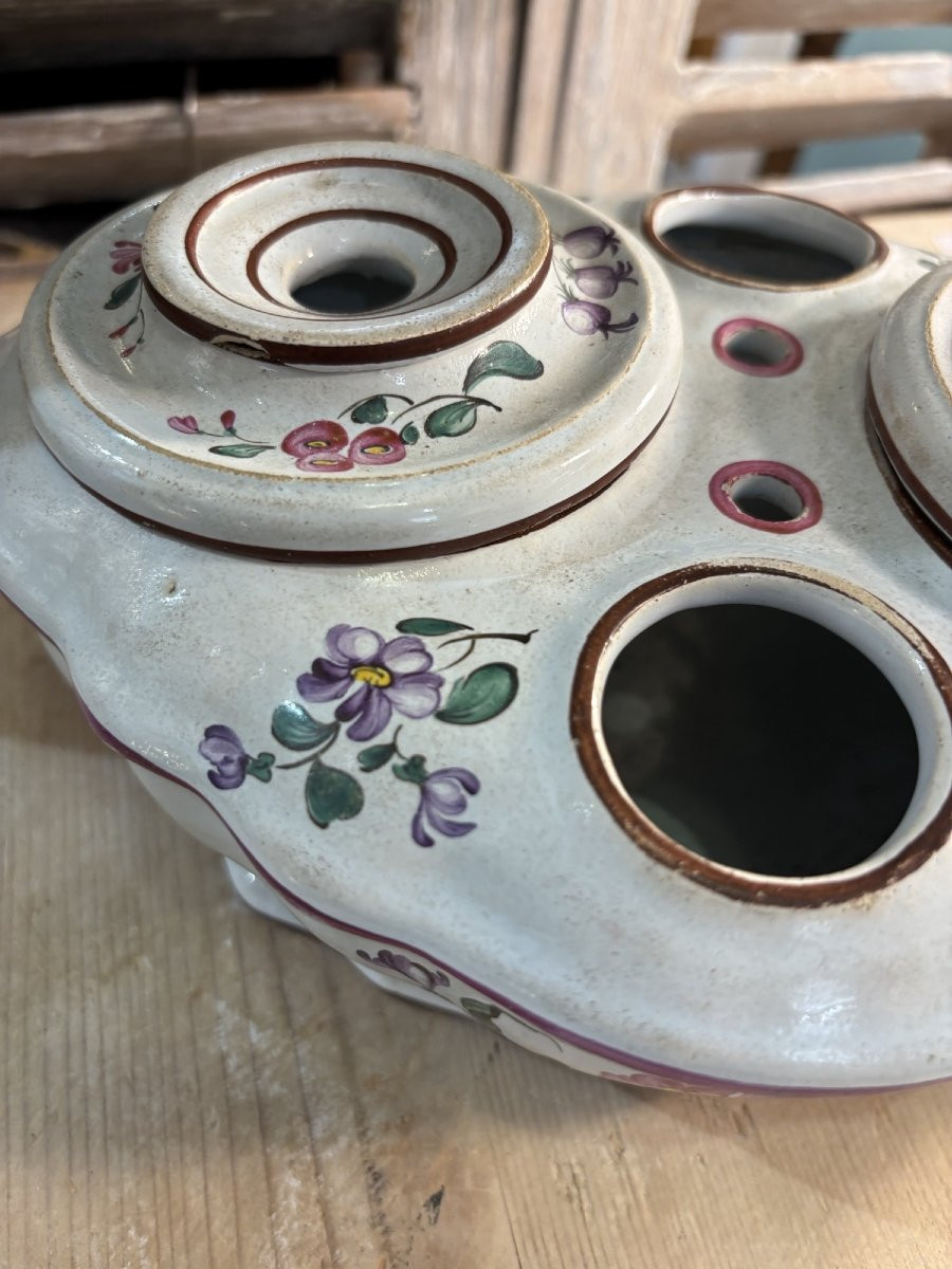 Antique Eastern French Faience Inkwell Attributed To Hannong, 18th Century. Strasbourg Faience, Marked H.-photo-7