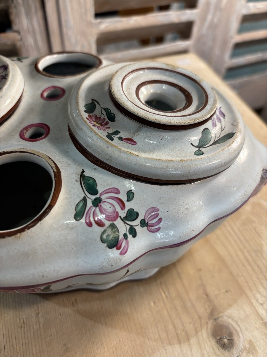 Antique Eastern French Faience Inkwell Attributed To Hannong, 18th Century. Strasbourg Faience, Marked H.-photo-8