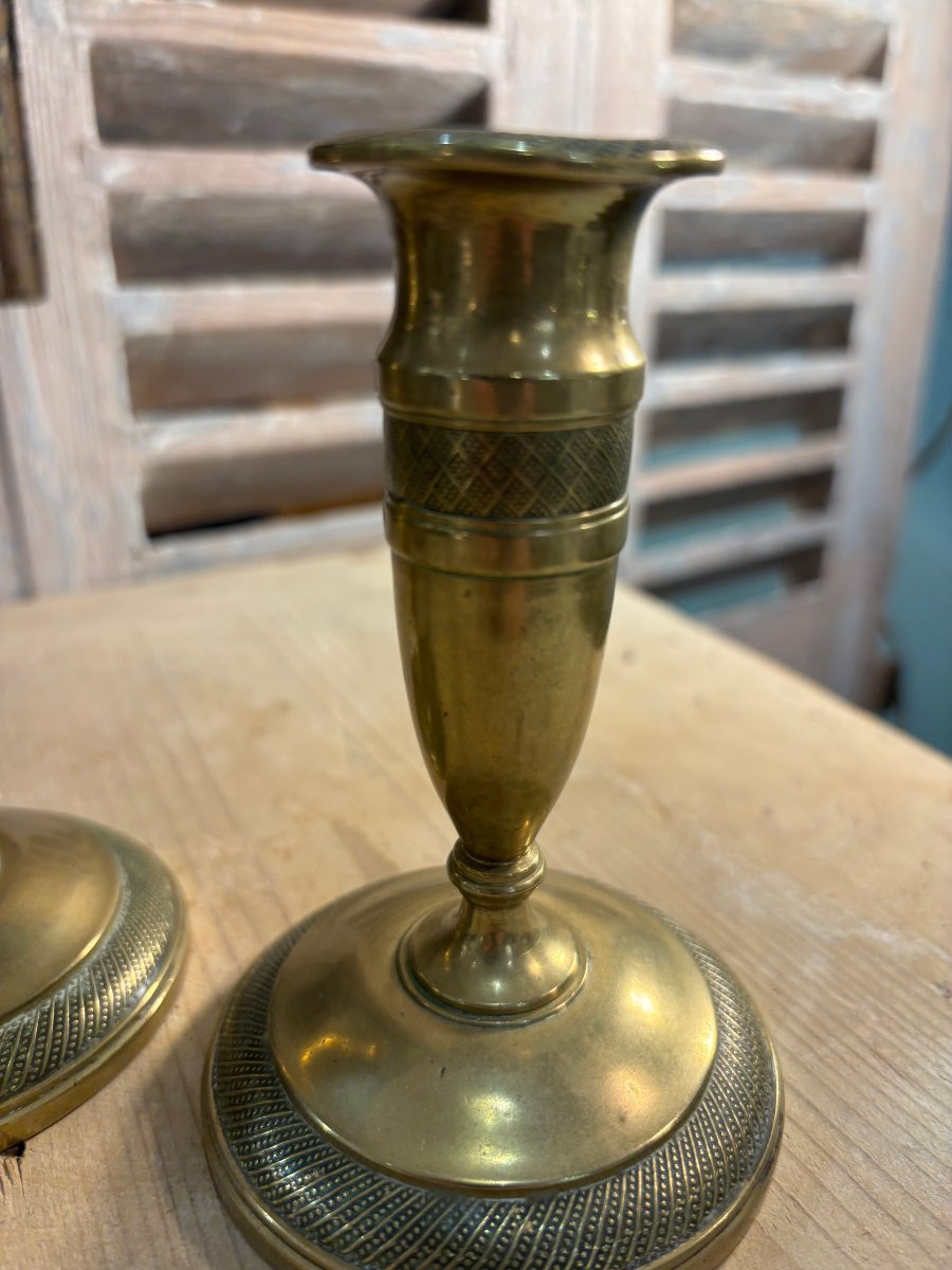 Pair Of Small Bronze Toilet Candlesticks, Directoire/empire Style, Early 19th Century-photo-4