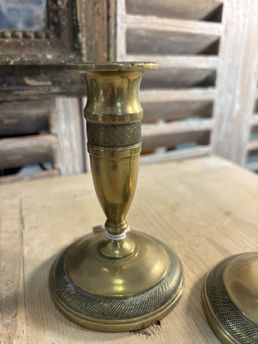 Pair Of Small Bronze Toilet Candlesticks, Directoire/empire Style, Early 19th Century-photo-2