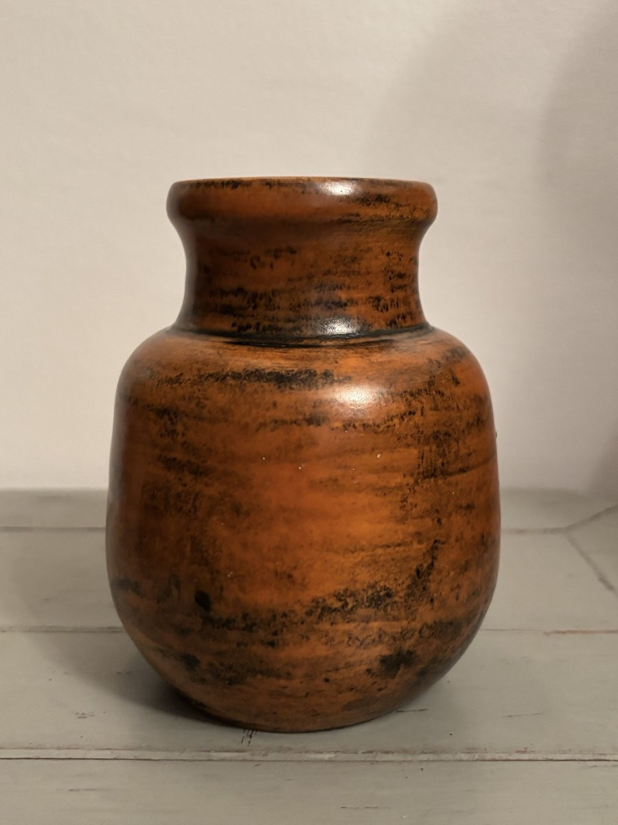 Vintage Jacques Blin Black And Orange Vase, Circa 1970, Ceramic Design-photo-2