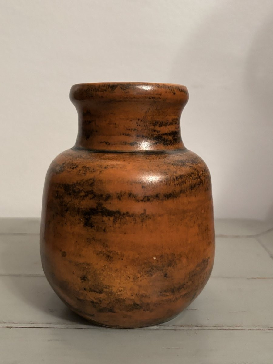 Vintage Jacques Blin Black And Orange Vase, Circa 1970, Ceramic Design-photo-4