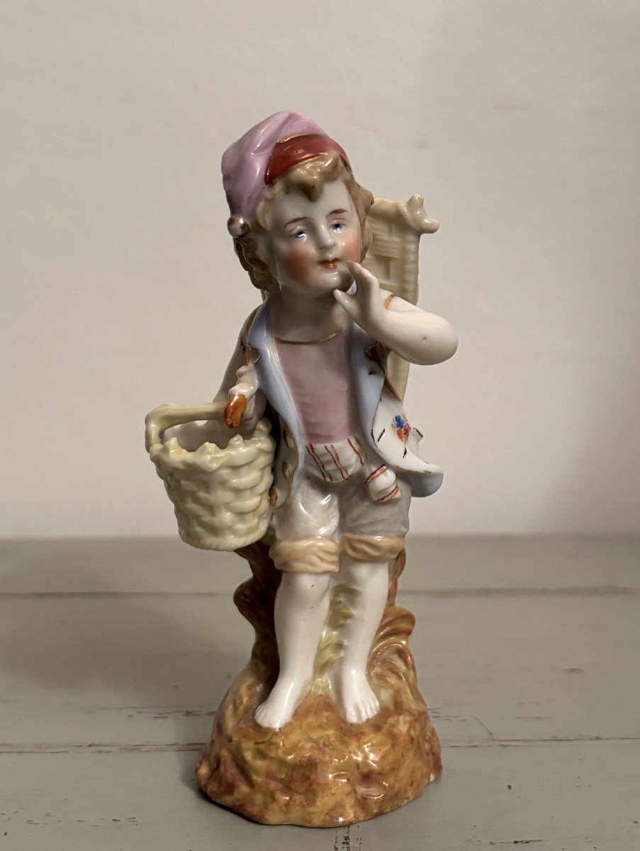 Antique Small German Porcelain Figure, Late 19th Century, Depicting A Statue In A Pose.