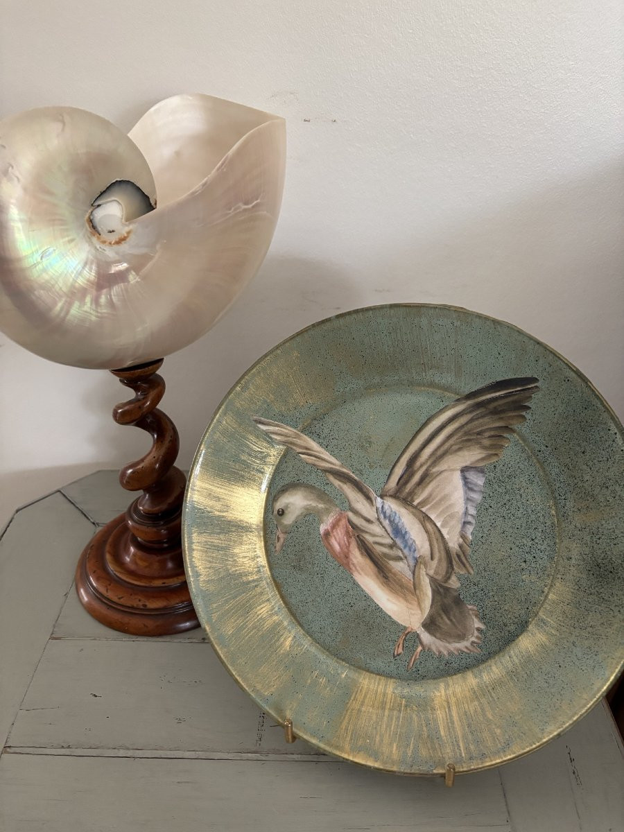 Original Cut-out Plate Set Under Glass With A Bird Motif 5-photo-2