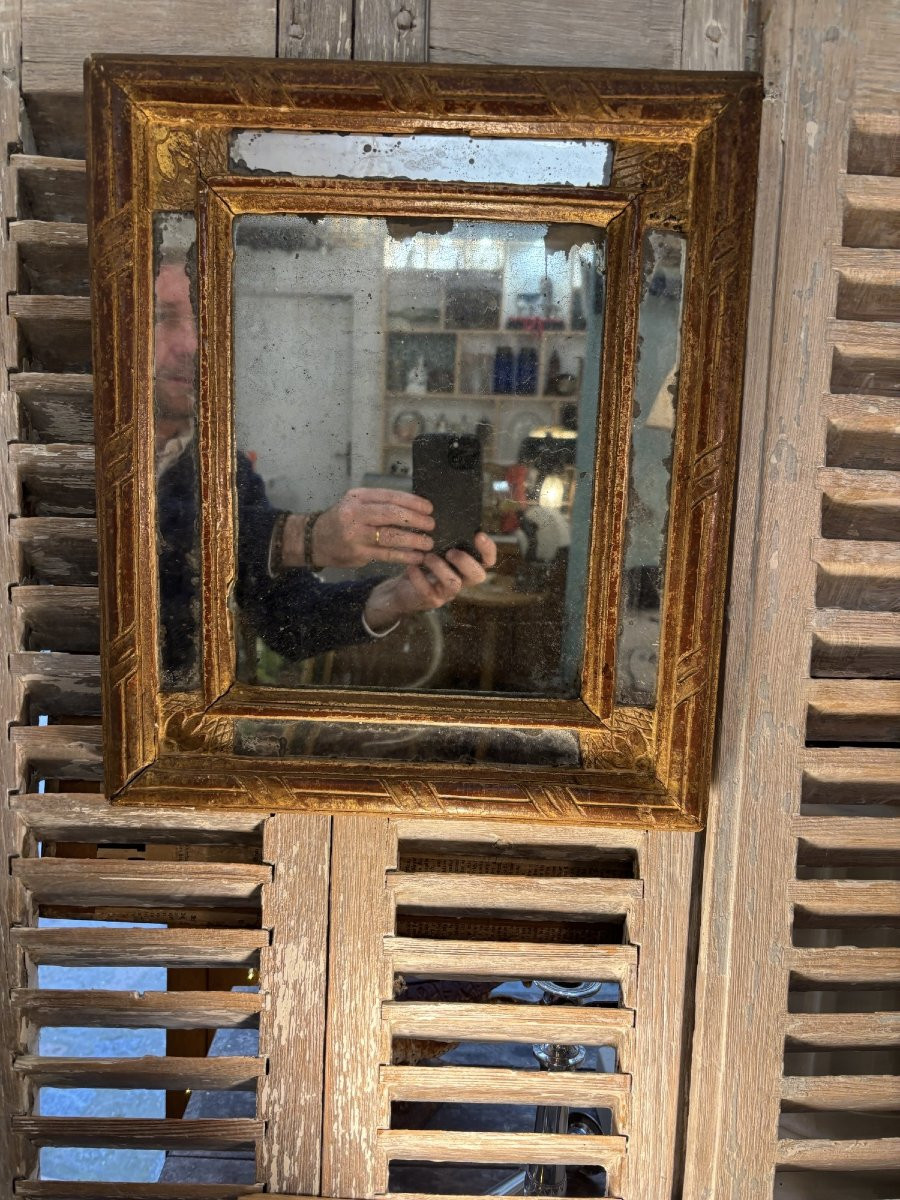 Ancien petit miroir à pareclose epoque XVIII eme siècle Louis XIV Regence bois doré-photo-4
