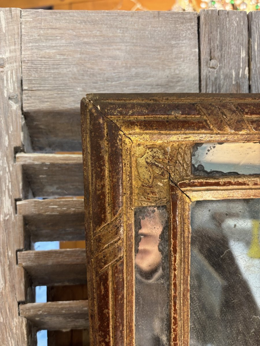 Ancien petit miroir à pareclose epoque XVIII eme siècle Louis XIV Regence bois doré-photo-1
