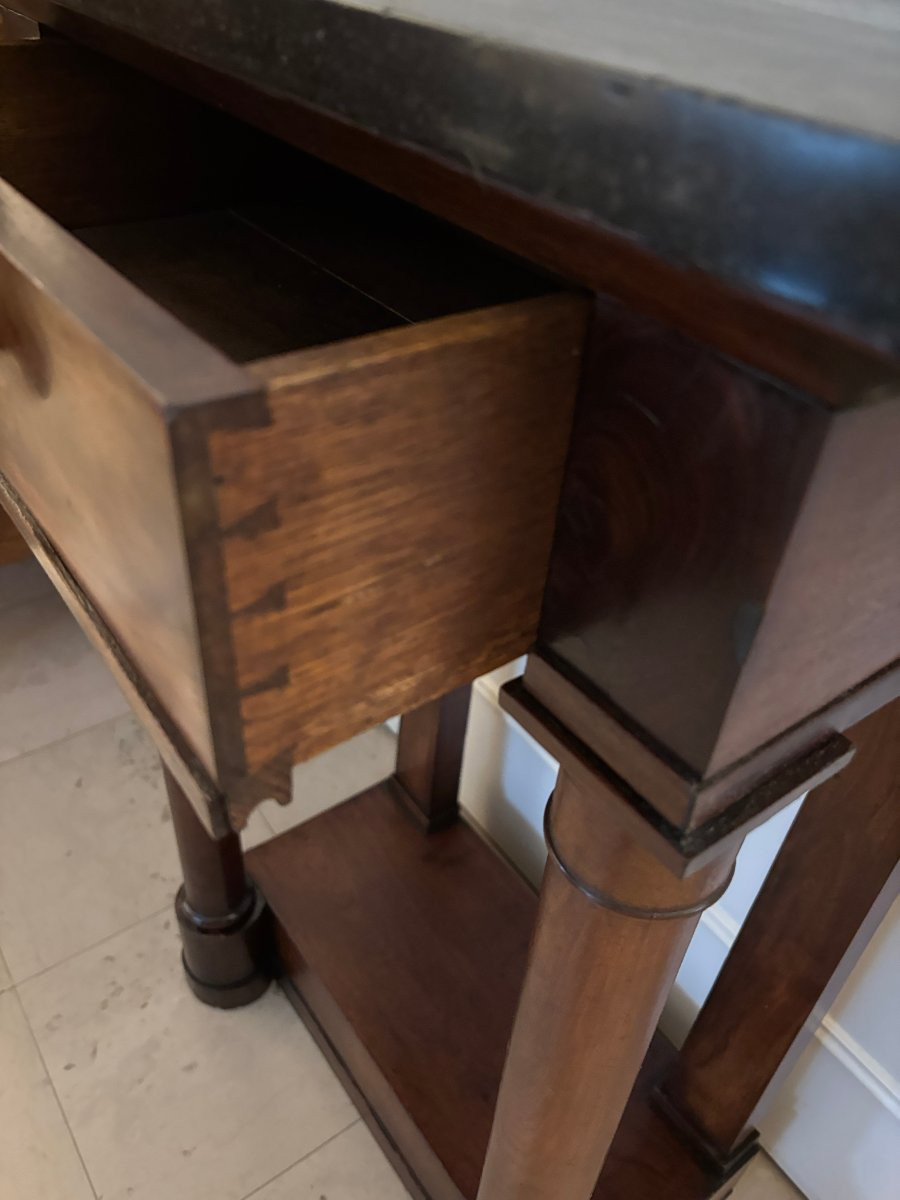 Ancienne et petite console empire d' époque début XIX eme siecle , en acajou et marbre-photo-1