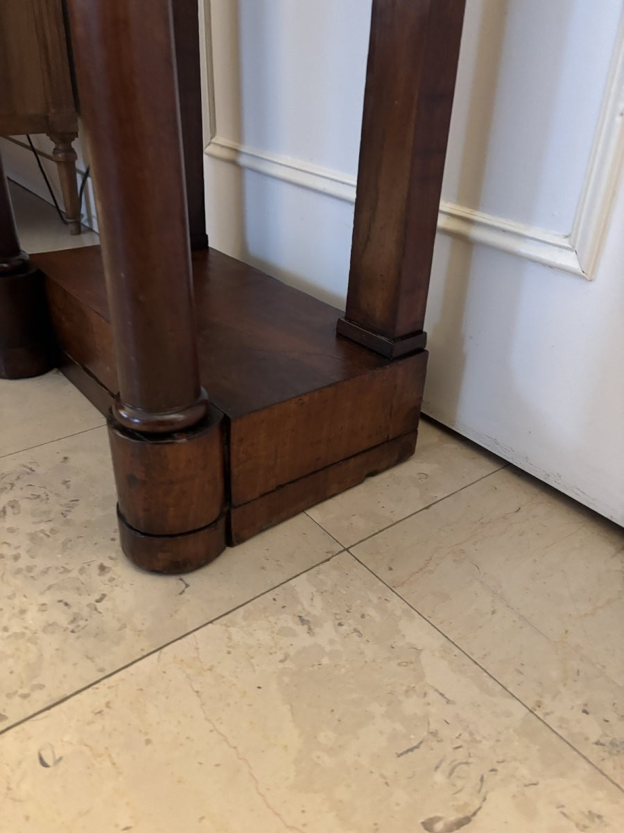 Ancienne et petite console empire d' époque début XIX eme siecle , en acajou et marbre-photo-4