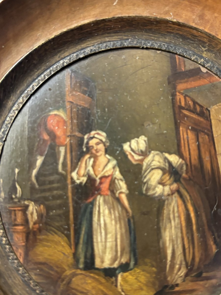 Antique Small Miniature Painted In Oil On Copper, Early 19th Century, Painting "the Surprise"-photo-3
