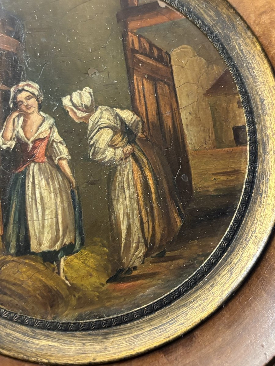 Antique Small Miniature Painted In Oil On Copper, Early 19th Century, Painting "the Surprise"-photo-5